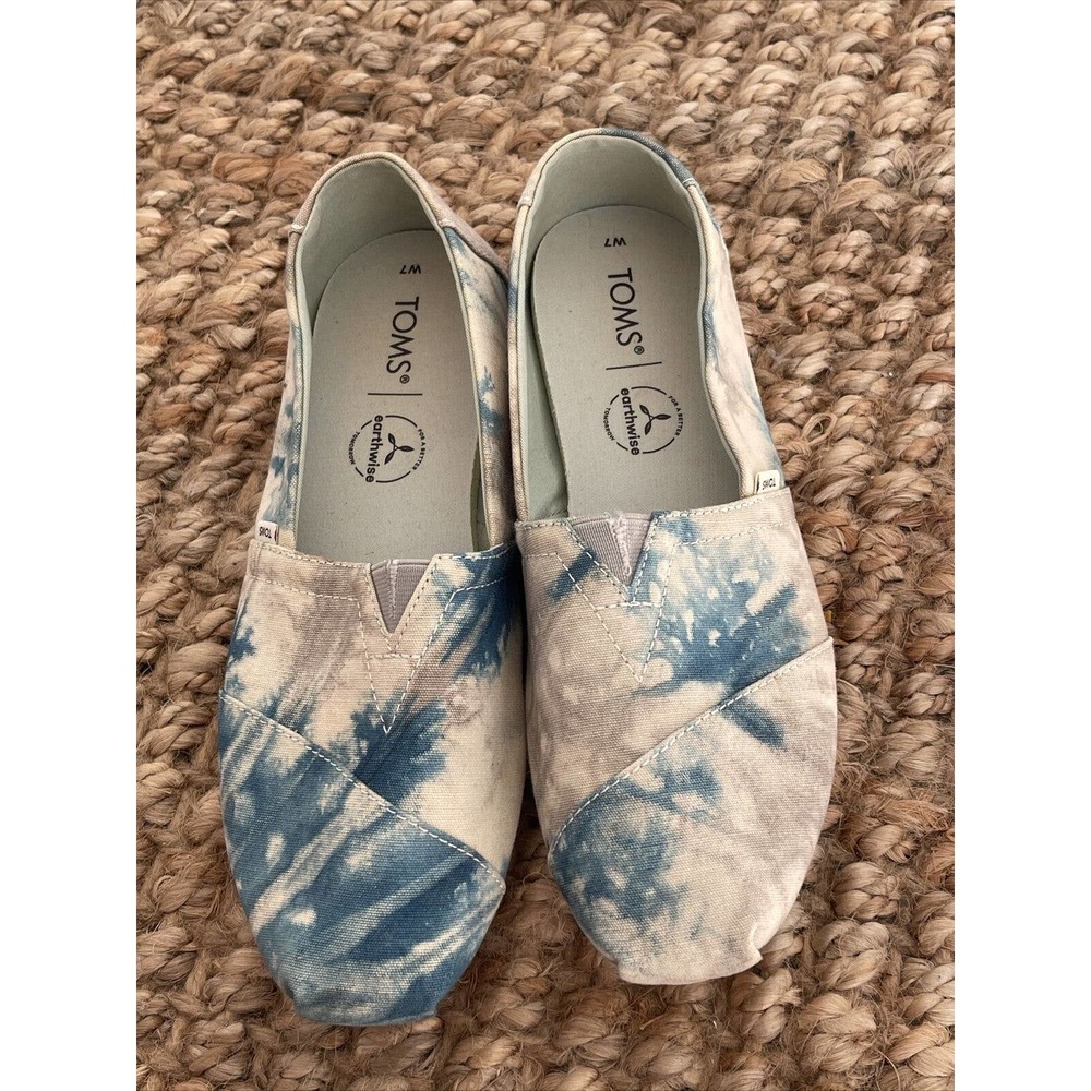 Toms Women's Canvas Tye Dye Print Classic Slip On Shoes Blue Size 7 Earthwise